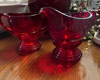 Ruby Red New Martinsville Moondrops Creamer and Sugar Bowl Set second image