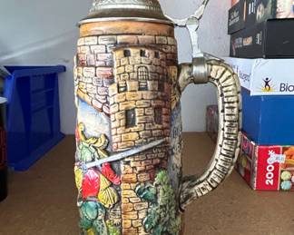 German Beer Stein with Pewter Lid  Castle Scene third image