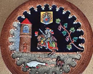 Vintage German Souvenir Ceramic Plate with Medieval Scene