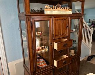 Traditional Wood China Cabinet with Mirrored Back second image
