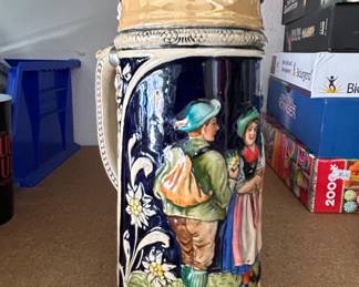 German Beer Stein with Pewter Lid