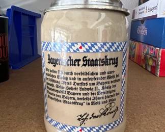 Bayerischer Staatskrug Pewter Lid Beer Stein