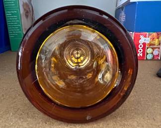 Vintage Etched Amber Glass Beer Stein with Pewter Lid third image