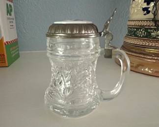 Miniature Glass Beer Stein with Pewter Lid and Personalized Insert