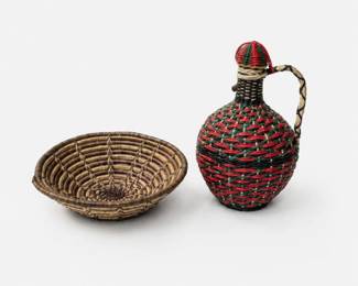 95 VintageWickerWineDecanterBasketSetMCM