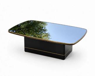 9 VintagePostmodernMirroredCoffeeTableBlackLacquerBrassTrim