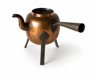 58 VintageCopperThreeLegHearthTeaKettlePot
