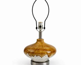 15 VintageDripGlazeCeramicTableLampBrownWhitePotteryLampMCM