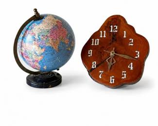 72 VintageReplogleGlobeHandmadeBurlWoodClockSet