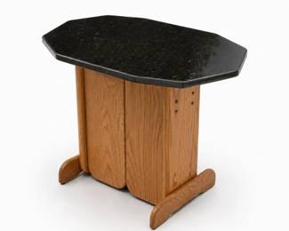 14 VintageOakGraniteTopEndTableSideTablePostmodernPedestalStand