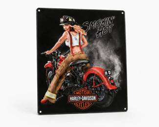 26 HarleyDavidsonSmokinHotFirefighterGirlEmbossedMetalTinSign