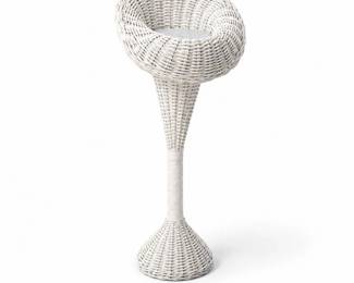 47 VintageWhiteWickerPedestalPlanterStandBohoDecor
