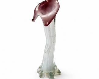 87 VintageArtGlassCallaLilyVasePinkWhiteMuranoStyle