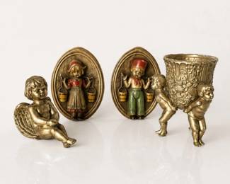 25 VintageCherubPlanterWallPlaquesGoldSyrocoDecorSet