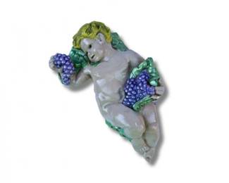 18 VintageLargeHeavyCherubWithGrapesWallPlaqueFigurine