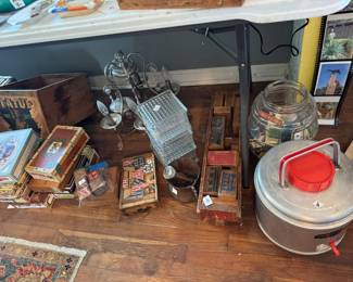 Cigar boxes, matches, decor, old toys, etc.