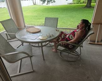 Very nice aluminum patio set (woman not included)  $200