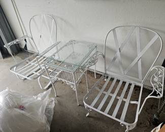 Miscellaneous wrought iron patio furniture $100 for all, three piece sofa set, two chairs three tables