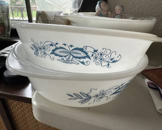 Vintage Glasbake milk glass casserole dishes