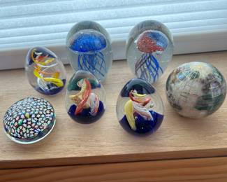 Jellyfish Hand Blown Art Glass Paperweights