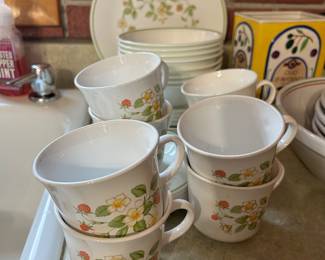 vintage Corelle in the "Strawberry Sundae" pattern, originally produced by Corning Ware