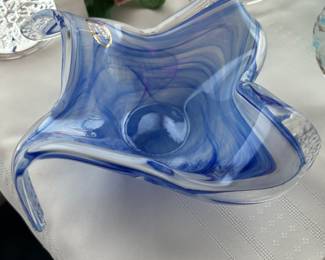 Vintage Murano Lavorazione Blue Art Glass Starfish Bowl Hand Blown