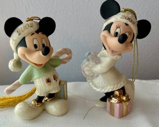 vintage Lenox 2002 Mickey 2003 Minnie Mouse Christmas ornaments