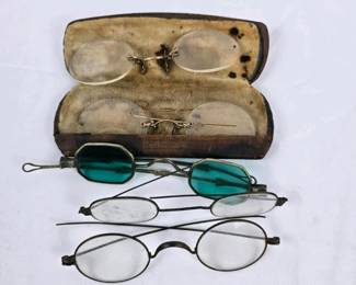 074 antiqueeyeglasseslotpincenezwireri