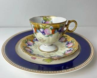 194 fruitmotif3pcteasetgoldtrim