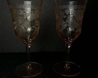 167 vintageuraniumglasspinkwinegoblets