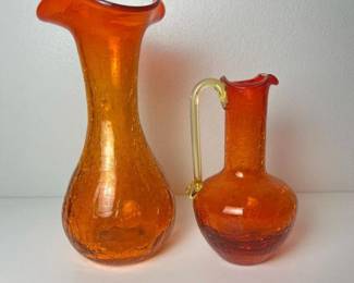026 vintageambercrackleglasspitcherand