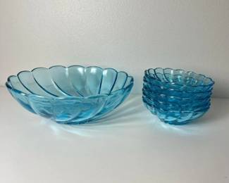 184 vintagebluepressedglassservingsets