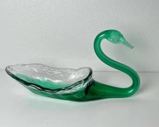 164 vintagemidcenturygreenglassswanbow