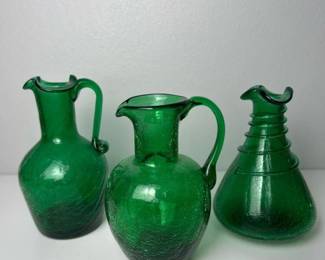 177 emeraldgreencrackleglassminipitcher