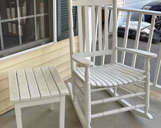 212 whitewoodenporchrockerandsidetable