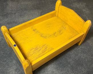 123 handmadeyellowvintagewoodendollbed