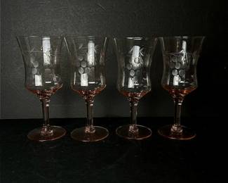 166 setof4vintagepinketchedwineglasse
