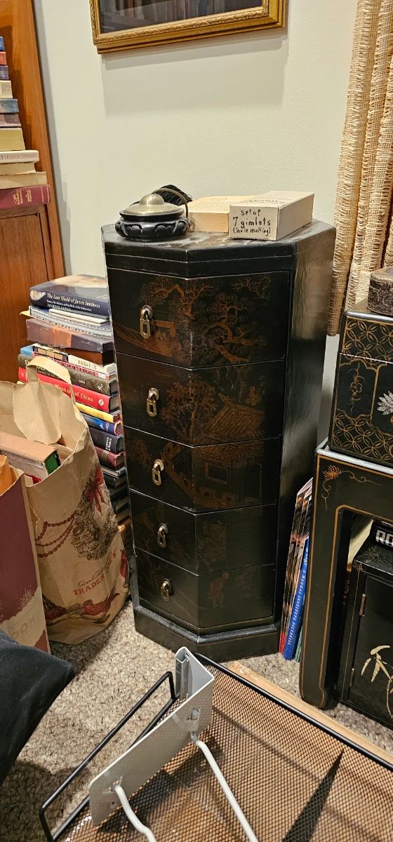 vintage Chinese black laquer cabinet