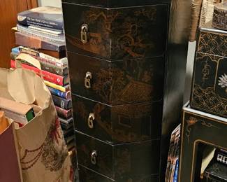 vintage Chinese black laquer cabinet