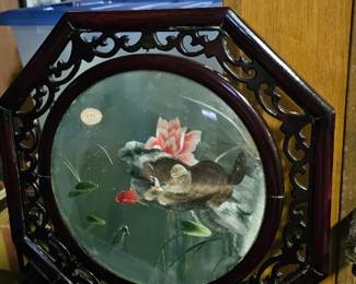 vintage Chinese cat shadow box art