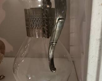 Vintage Corning Ware Glass Coffee Carafe with Silver-Plated Handle and Collar