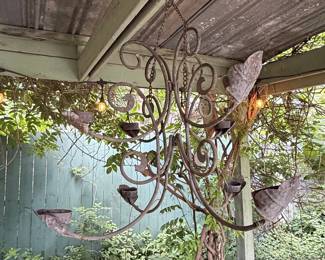 Wrought Iron Leaf Motif Candle Chandelier
