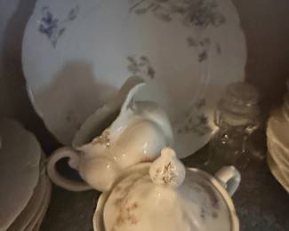 Porcelain Sugar Bowl and Creamer Set with Floral Design - Haviland Limoges