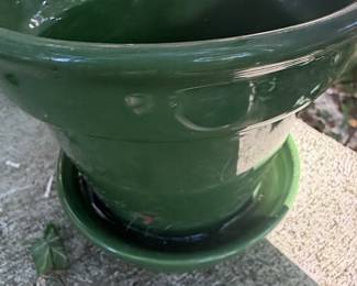 Green Ceramic Planter with Saucer