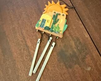 Southwestern Desert Scene Wind Chime with Saguaro Cacti and Pueblo Building