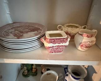 Mason's "Vista" Red Transferware Dinner Plates and Creamer Set
