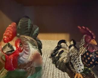 Ceramic Rooster and Hen Figurines - Lefton