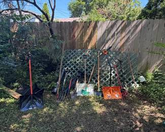 Assorted Garden Tools and Snow Shovels