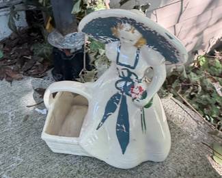 Vintage Brush USA "Lady with Basket" Planter