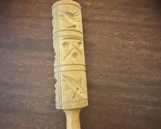 Vintage Springerle Wooden Rolling Pin with Bird Motifs